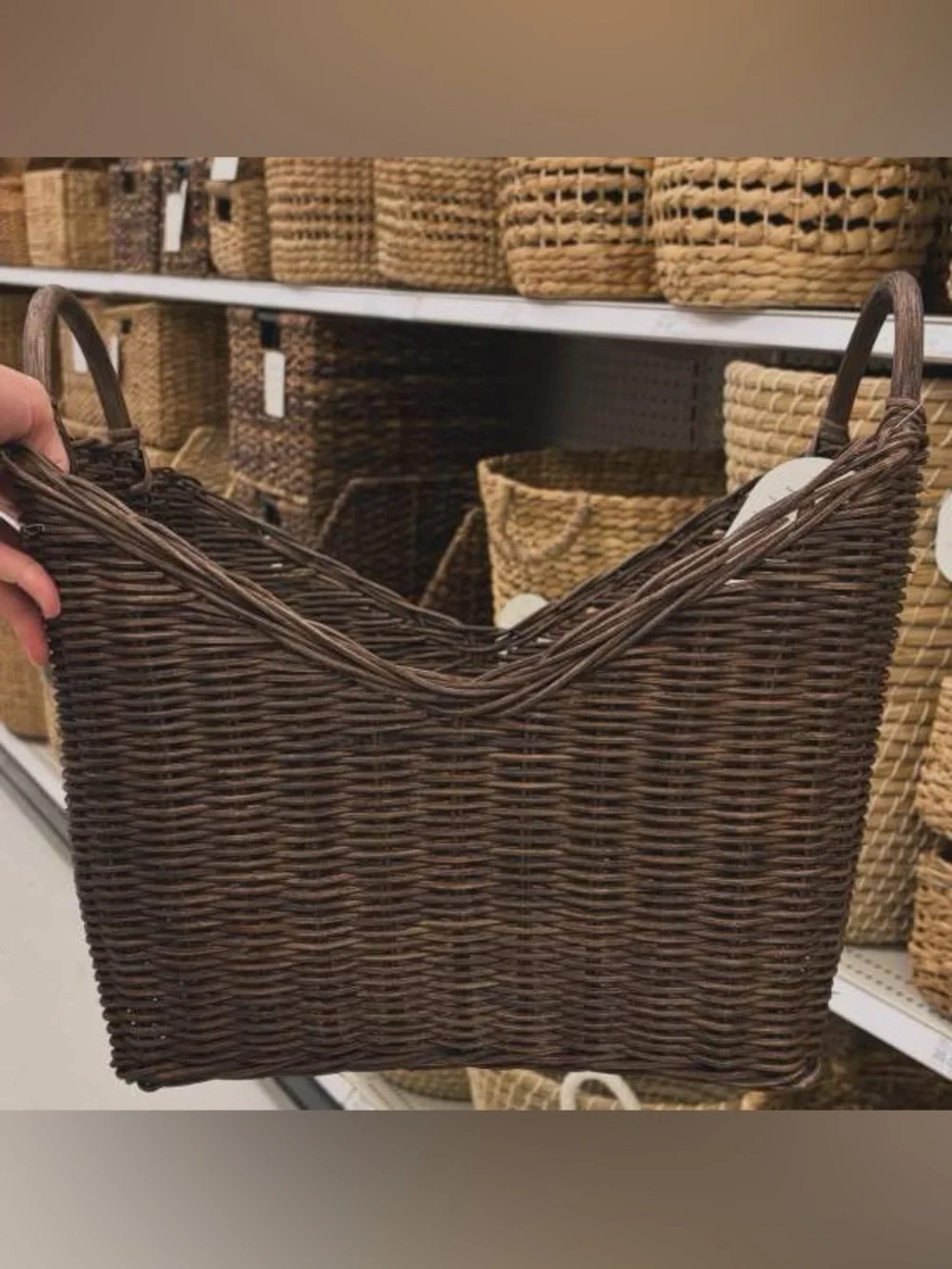 Small Dark Stain Rattan Basket Brown - Threshold